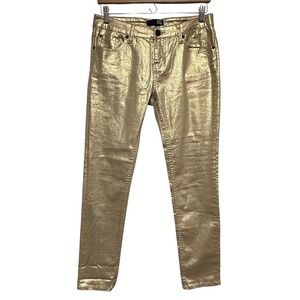 David Kahn Gold Metallic Straight Leg Jeans Womens Size 30 Party Pants New Years